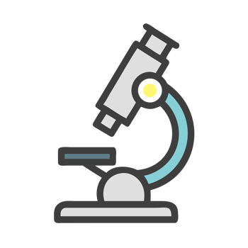 Scientific microscope with light blue arm and yellow accent isolated on a transparent background png