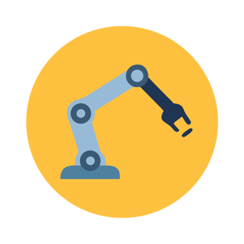 Robotic arm with gripper on yellow circle isolated on a transparent background industrial robot png