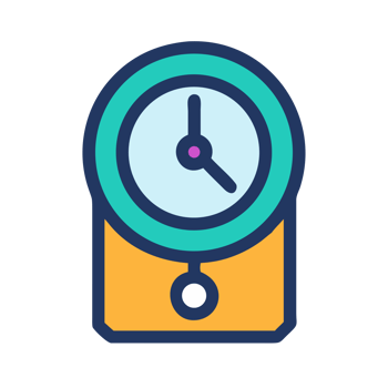 Teal and orange clock with purple accent isolated on a transparent background time png