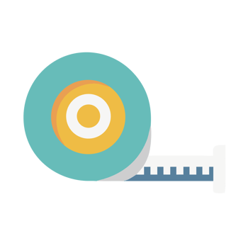 Teal and yellow measuring tape with white end isolated on a transparent background png