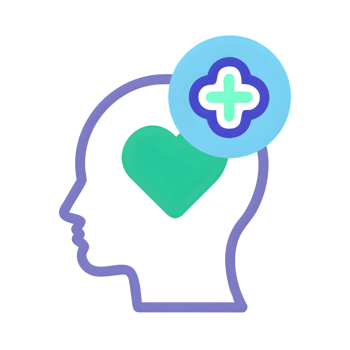 Human head with heart and plus symbol isolated on a transparent background profile png