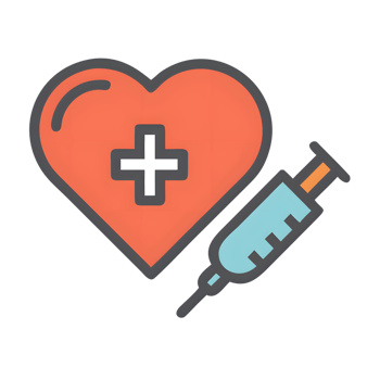 Orange heart white cross blue syringe medical health isolated on a transparent background png