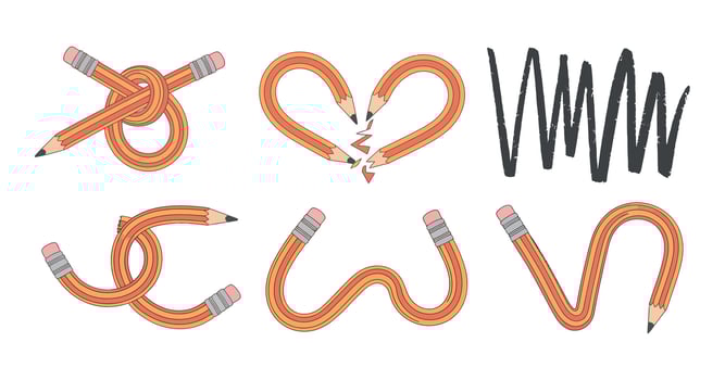 Creative Pencil Designs Featuring Knots, Hearts, and Scribbles for Art Projects and Educational Illustrations, Unique vector