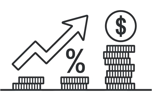 Financial Growth Illustration with Increasing Percentage and Stack of Coins, Representing Economic Success and Investment Gains vector