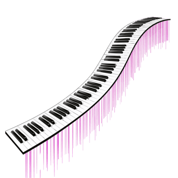 Abstract depiction of piano keys flowing with whimsical iridescent cascades creating a musical png