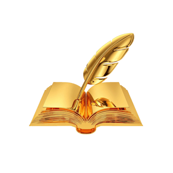 Golden quill and book symbolizing the elegance of literature and education with a modern touch png