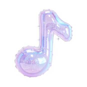 Iridescent Musical Note Balloon Floating with a Holographic Sheen and Shimmering Sparkles png