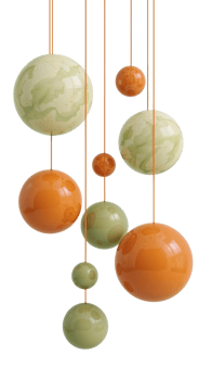Geometric Spheres Suspended in Air, Abstract Composition on Transparent Field with Pastel Marbling png