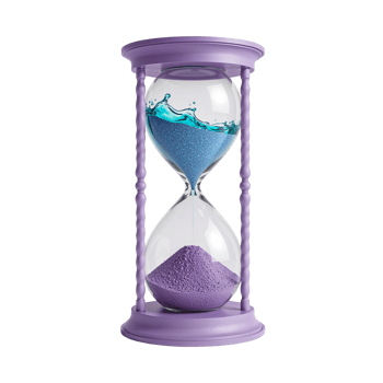 Elegant hourglass showcasing flowing water and settled sand, symbolizing the passage of ephemeral png
