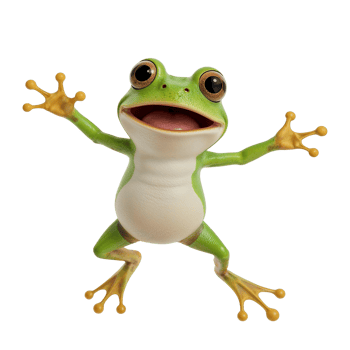 Cheerful green frog cartoon character exuding happiness with a transparent surround png