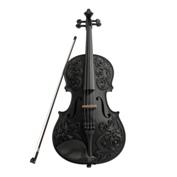 Intricate Carved Violin with Bow, Artistic Musical Instrument on a Plain Background png