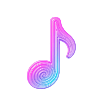 Radiant musical note shimmering with a gradient of pastel hues on transparent backdrop png