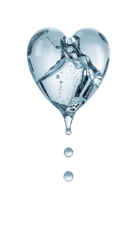 Ephemeral liquid heart with suspended droplets against a clean transparent space png