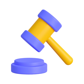 Stylized yellow and blue gavel illustration on transparent background png