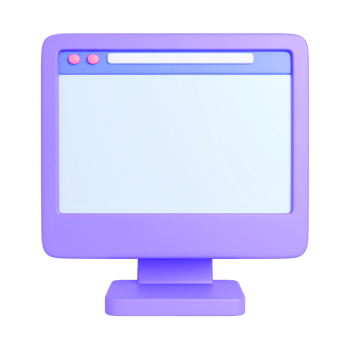 Cartoonish computer screen in purple color on transparent background png