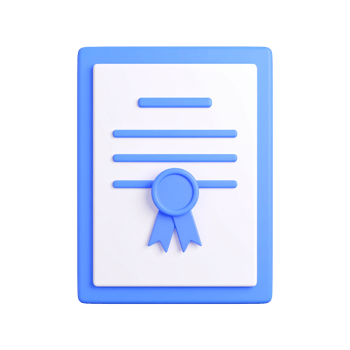Blue certificate document award with ribbon on transparent background png