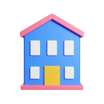 Colorful 3D house illustration with windows on transparent background png