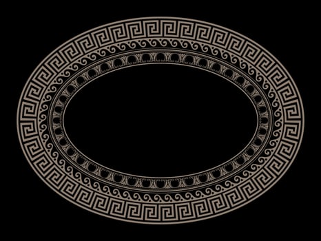 Vintage oval frame in Greek style. Greek meander. Mediterranean porcelain plate with gold pattern. Oval frame with floral European pattern. Frame with pattern for oval ceramics, textiles vector