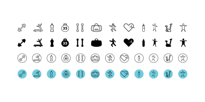 Icon set of sports line icons. Includes icons for weightlifting, basketball, taekwondo, judo, fencing, cycling, wrestling and more. vector