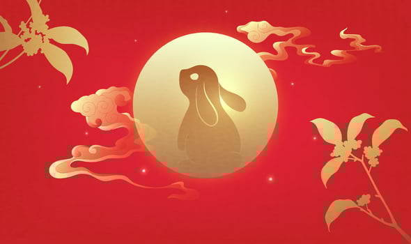 Gold rabbit beneath the moon vector