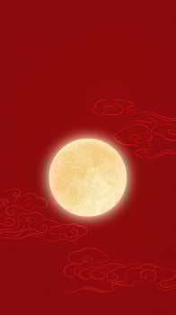Full moon with clouds on red background vector