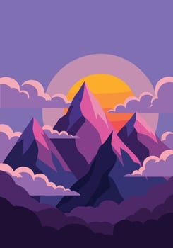 Colorful Mountain Sunset Landscape Illustration. vector