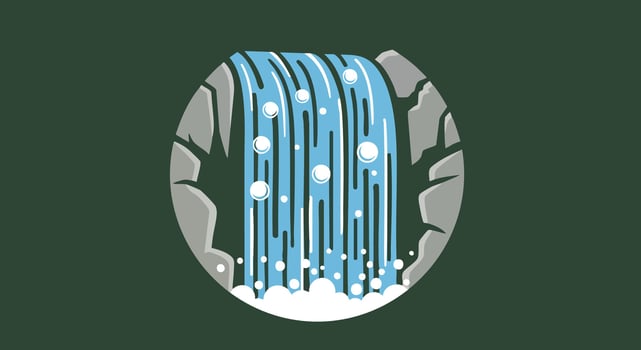 Stylized Waterfall with Rocks Illustration. vector