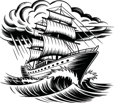 Sailing Ship In Stormy Seas With Clouds boat ocean vector