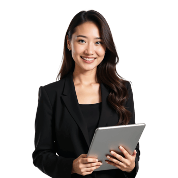 Asian business woman holding tablet pc png