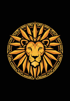 Golden Lion Head Emblem Design. vector