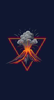 Stylized Volcano Eruption with Lava and Smoke Cloud Illustration. vector