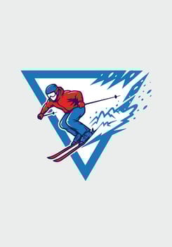 Dynamic Skier Descending Mountain Slope with Abstract Snow Spray. vector