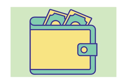 Stylized cartoon wallet with cash on light green money currency vector