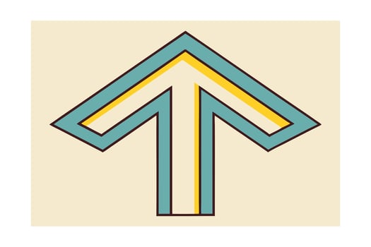 Stylized Teal Yellow Brown Arrow Symbol on Cream direction movement vector