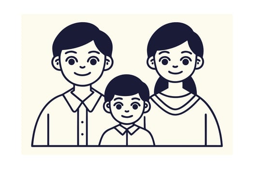Stylized cartoon family portrait with father mother son smiling people parents vector