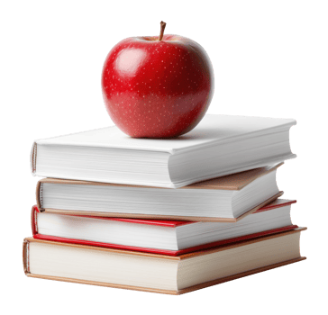 Red apple placed on stack of books isolated on transparent background png