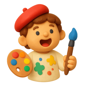 A toy figure holding a paintbrush and a palette png