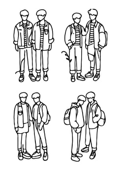 Sketches of Stylish Young People Minimalist Line Art. Set of funny cartoon people, doodle art. vector