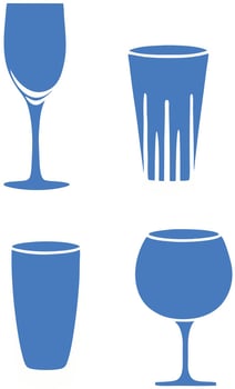 Assortment of blue drinking glasses isolated on white background vector