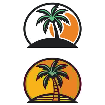 Palm trees on islands with sun and ocean, isolated on white vector