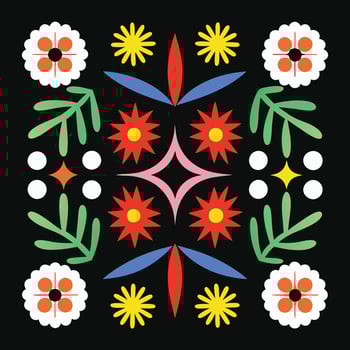 Colorful folk art pattern with floral and geometric motifs vector
