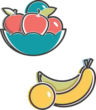 Bowl of apples and bananas isolated on white background vector