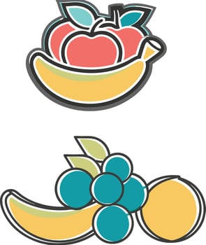 Fruits arrangement with apples, bananas, and grapes isolated on white background vector