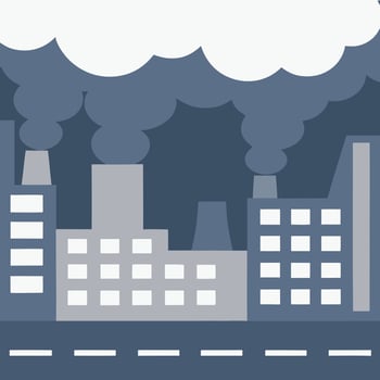 Industrial buildings with smoke billowing from chimneys vector