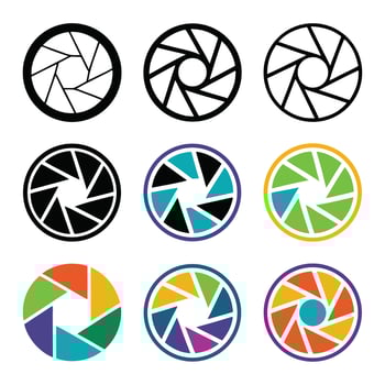 Colorful Camera Aperture Icon Set Isolated on Clean White Background vector