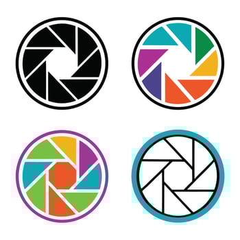 Selection of camera aperture icons with varied colors isolated on white background vector