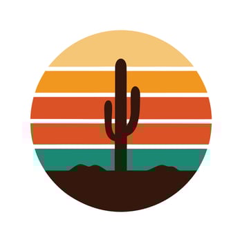 Retro Sunset Illustration with Cactus Silhouette on White Background vector