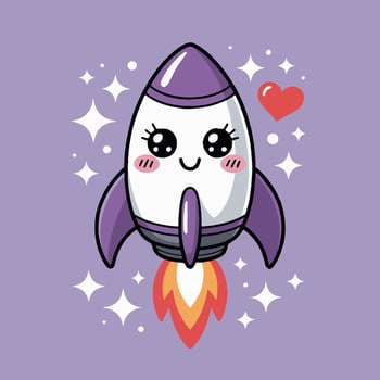 A cute little rocket ship with a heart on it vector