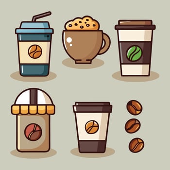 Coffee icons set with coffee cups and coffee beans vector