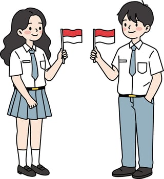 Indonesian Students Holding Flags Celebrating Independence Day vector